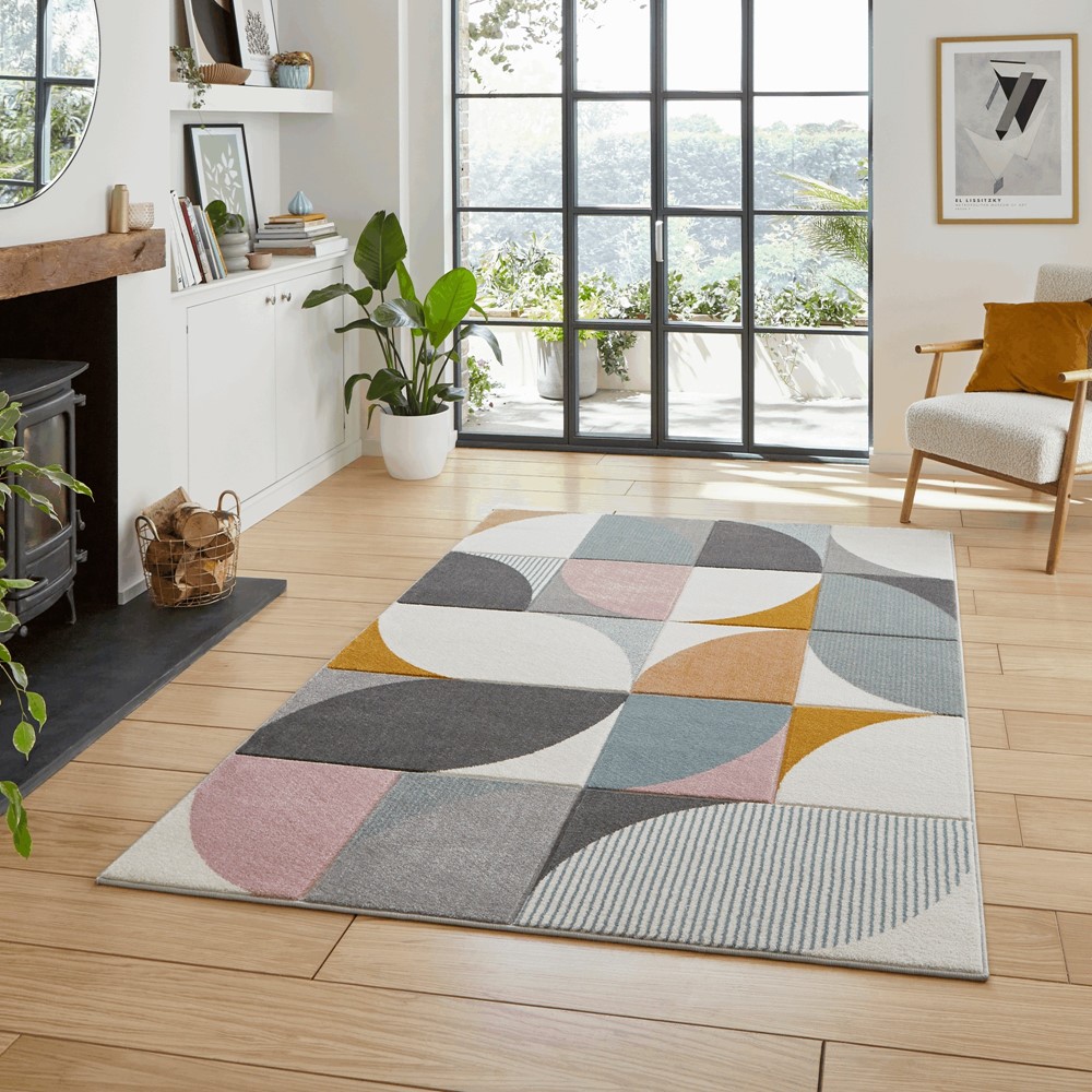 Matrix FE663 Modern Geometric Carved Rugs in Multi Grey